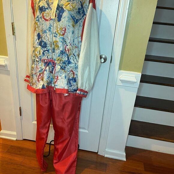 NWT Robert Stock 100% Silk Active Wear Nautical print Jacket & orange pa… - Picture 2 of 15